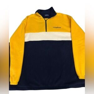 VTG Y2K HOLLOWAY‎ X GOODYEAR Made in USA Fleece Qtr Zip Pullover 2XL Yellow Blue